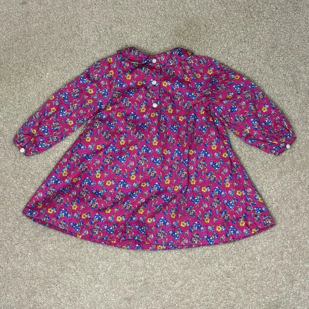 Ralph Lauren Baby A Line Dress Floral Peter Pan Collar Patch Pocket Pink 12M